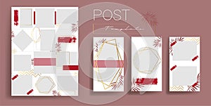 Design backgrounds for social media banner.Set of instagram post frame templates.Vector cover insta stories. photo